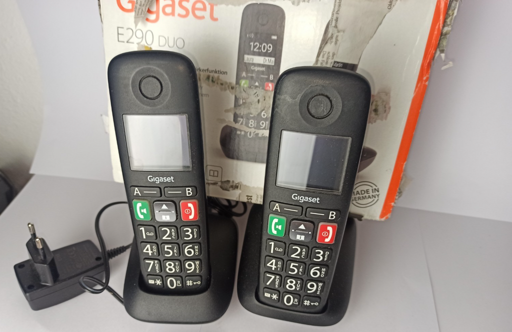 Gigaset E290 Duo wie NEU 2 Telefone Basis Ladeschale Netzteile DECT Telefon OVP