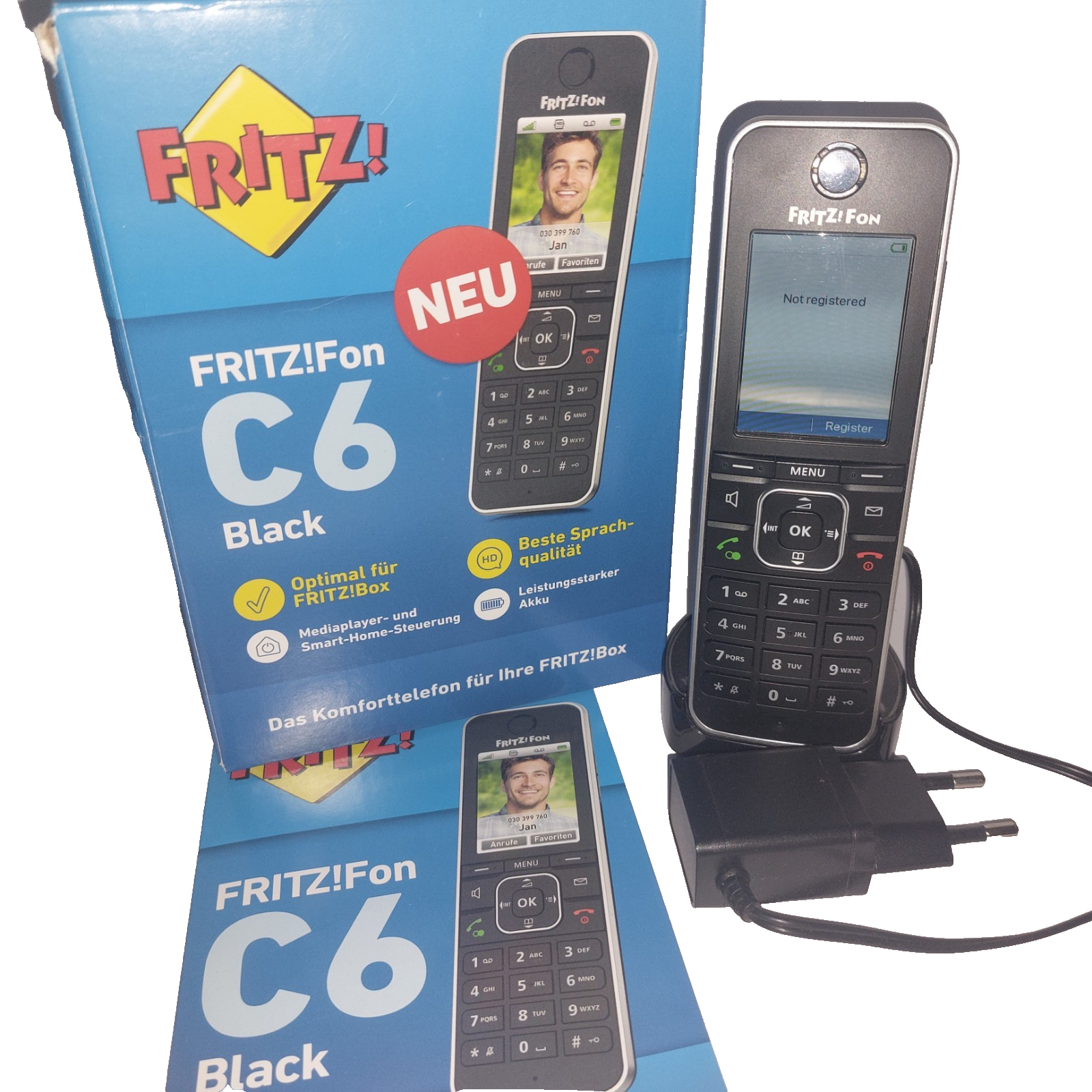 AVM Fritz!Fon C6 +Ladeschale Schnurlos DECT HD Telefon schwar z.B. für FRITZ!Box